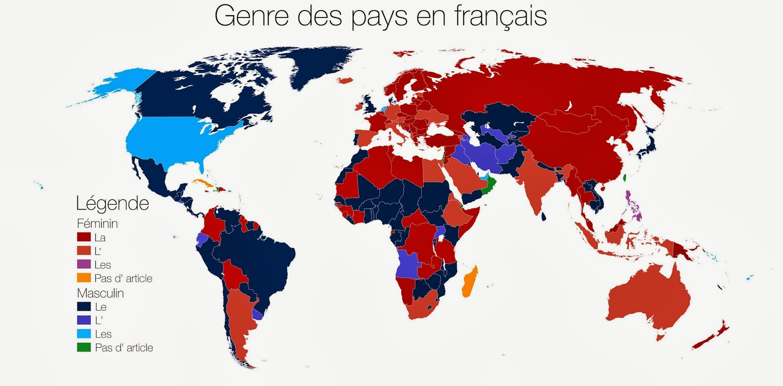 Грамматический род стран во французском языке